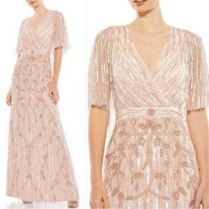 MAC DUGGAL
Pink Embellished Cap Sleeve Faux Wrap Trumpet Gown size 8.